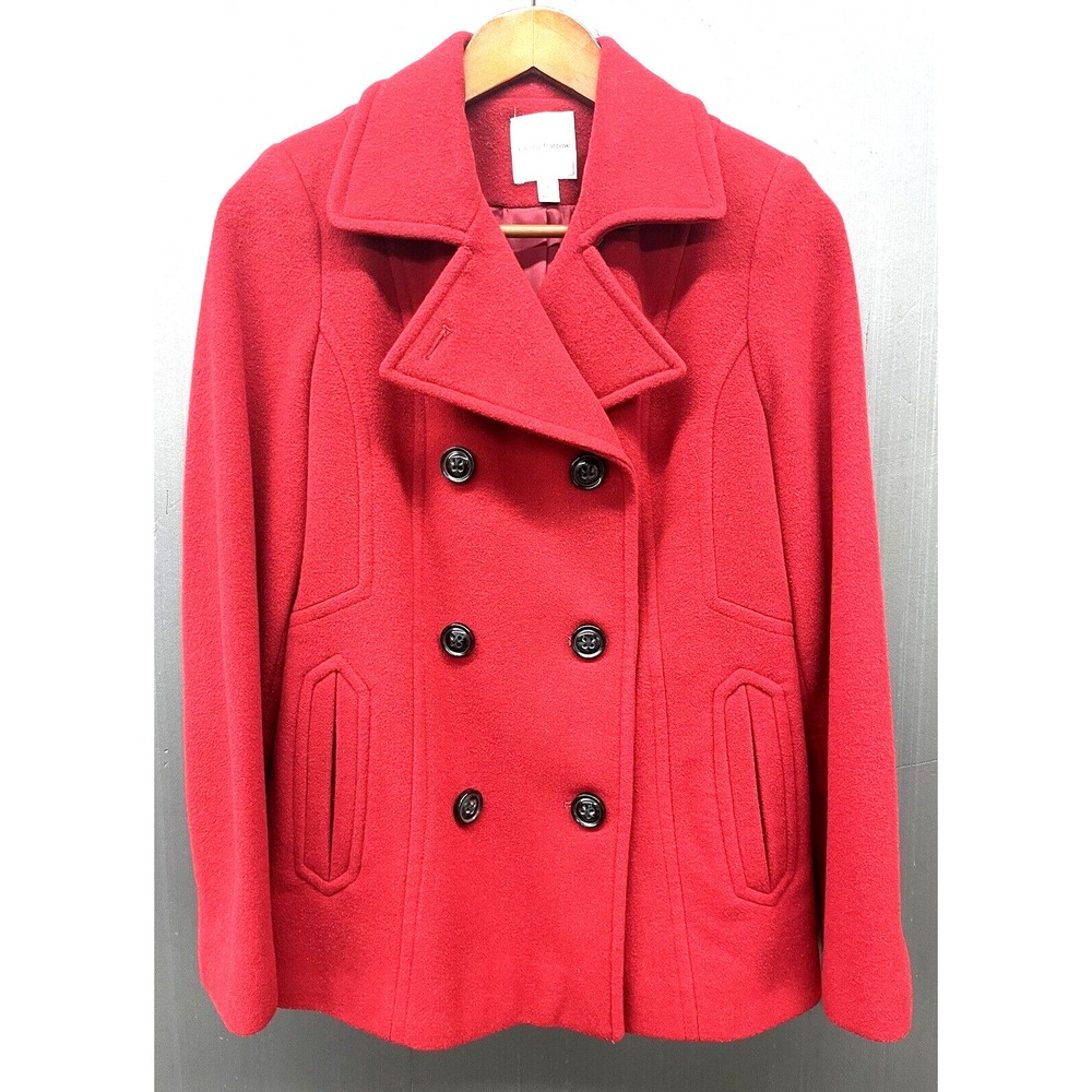 Croft & Barrow Pea Coat Women S Red Wool Blend Lined Pockets Jacket Christmas